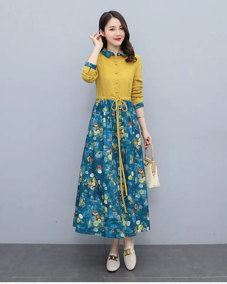 Women’s Spring/Autumn Printed Long Dress – Single-Breasted Drawstring Collar - Image 16