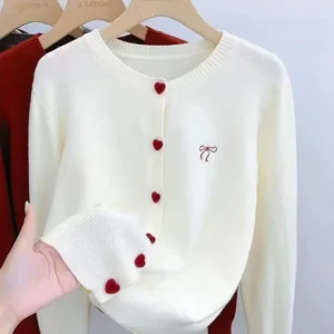 Women’s Vintage Love Button Knit Cardigan – Autumn/Winter Elegant Sweater