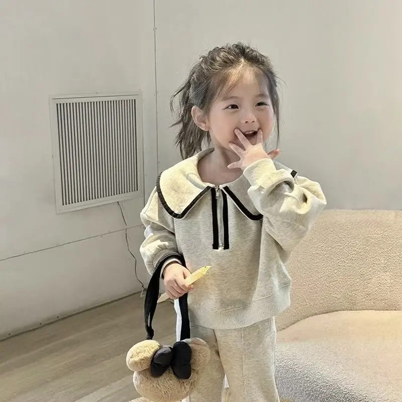 Korean Girls’ Spring/Autumn 2-Piece Sweatshirt & Pants Set (Ages 4–9) - Image 7