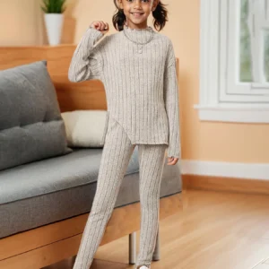 Girls’ Autumn/Winter 2-Piece Set – Long-Sleeve Knit Top & Skinny Pants