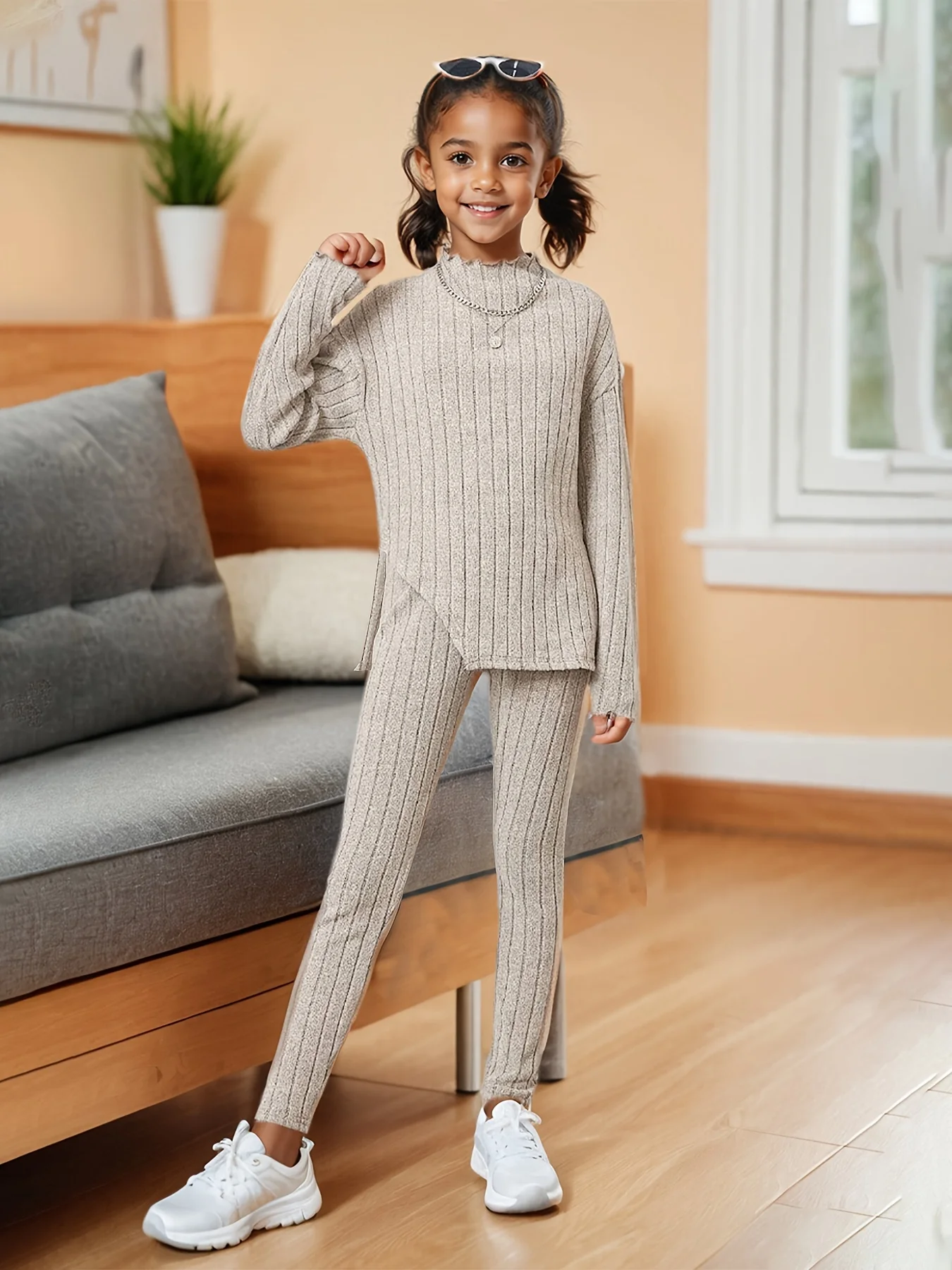 Girls’ Autumn/Winter 2-Piece Set – Long-Sleeve Knit Top & Skinny Pants