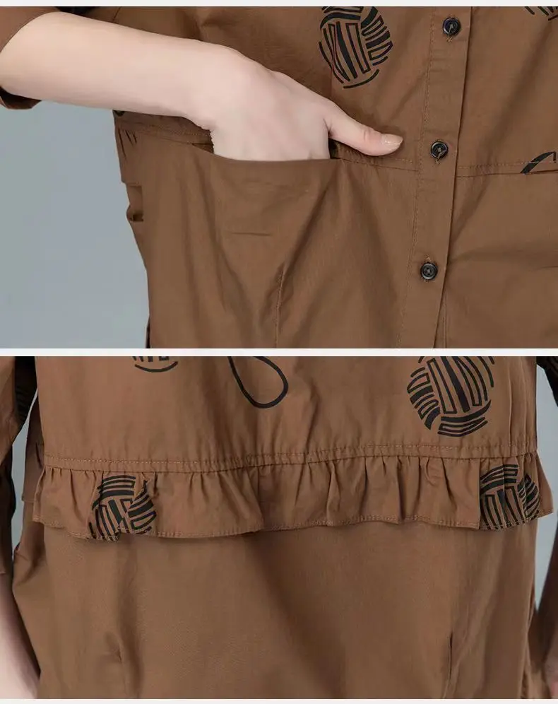 Women’s 2023 Autumn/Winter Printed Polo Collar 3/4 Sleeve Casual Shirt - Image 19